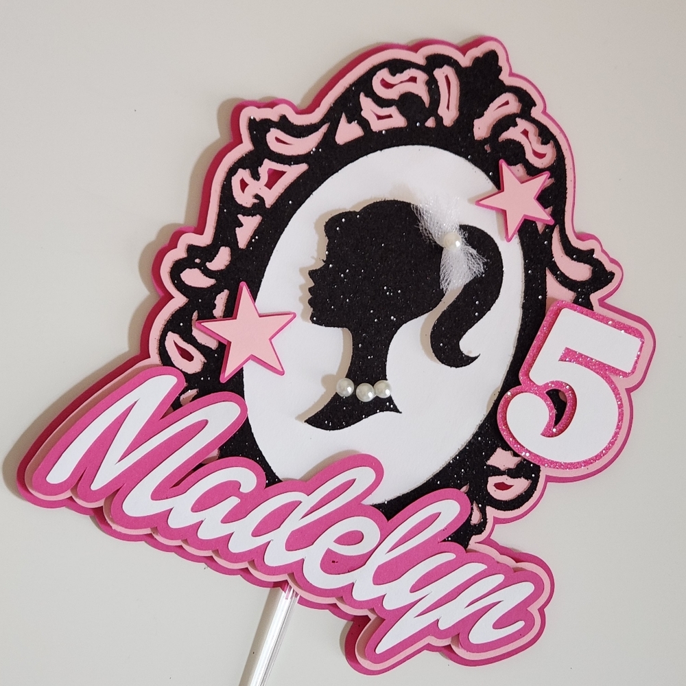 Barbie cake topper - custom name and number - barbie theme party decor